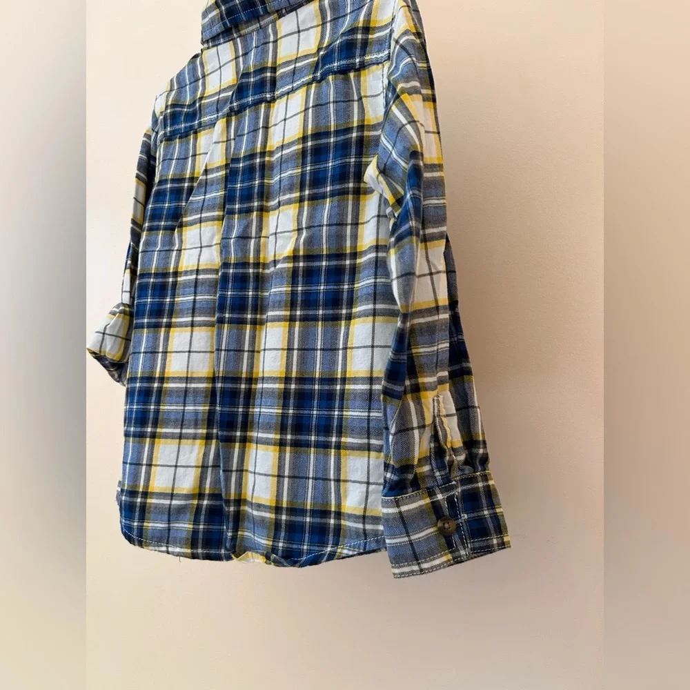 Crazy 8 Cotton Flannel Shirt | Boys 5T | Blue, Yellow & White Plaid Cozy Classic